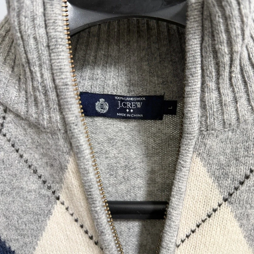 J.CREW Lambswool Argyle Quarter Zip‎ Sweater Large